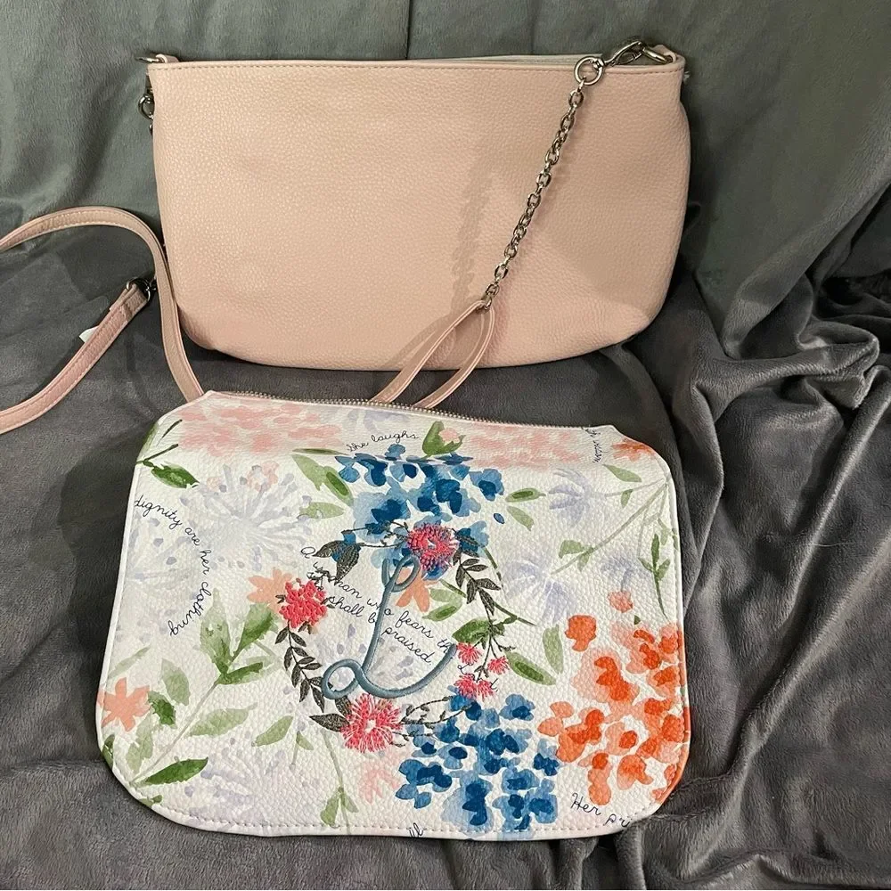 Blush and Floral Studio Thirty-One Clutch with Chain Crossbody Strap